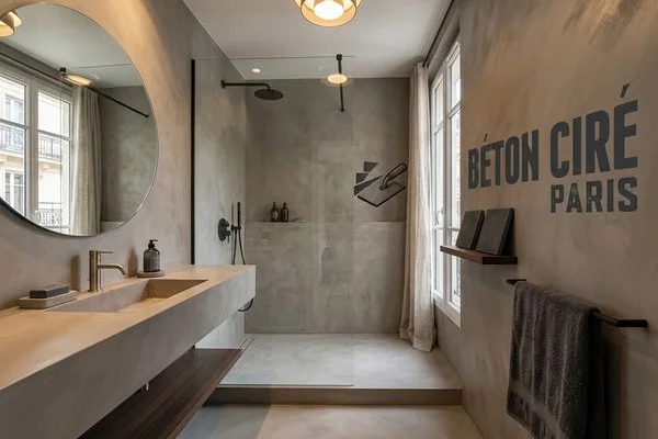 Salle de bain en béton ciré avec douche italienne