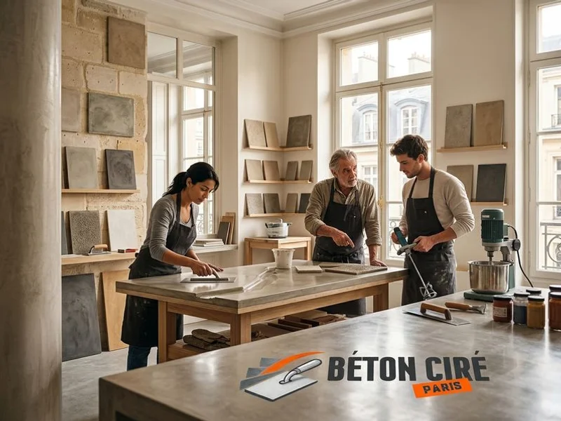 Équipe Béton Ciré Paris dans l'atelier