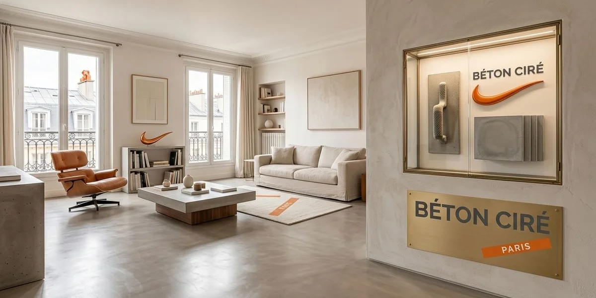 Sol en béton ciré compatible chauffage au sol dans un séjour lumineux