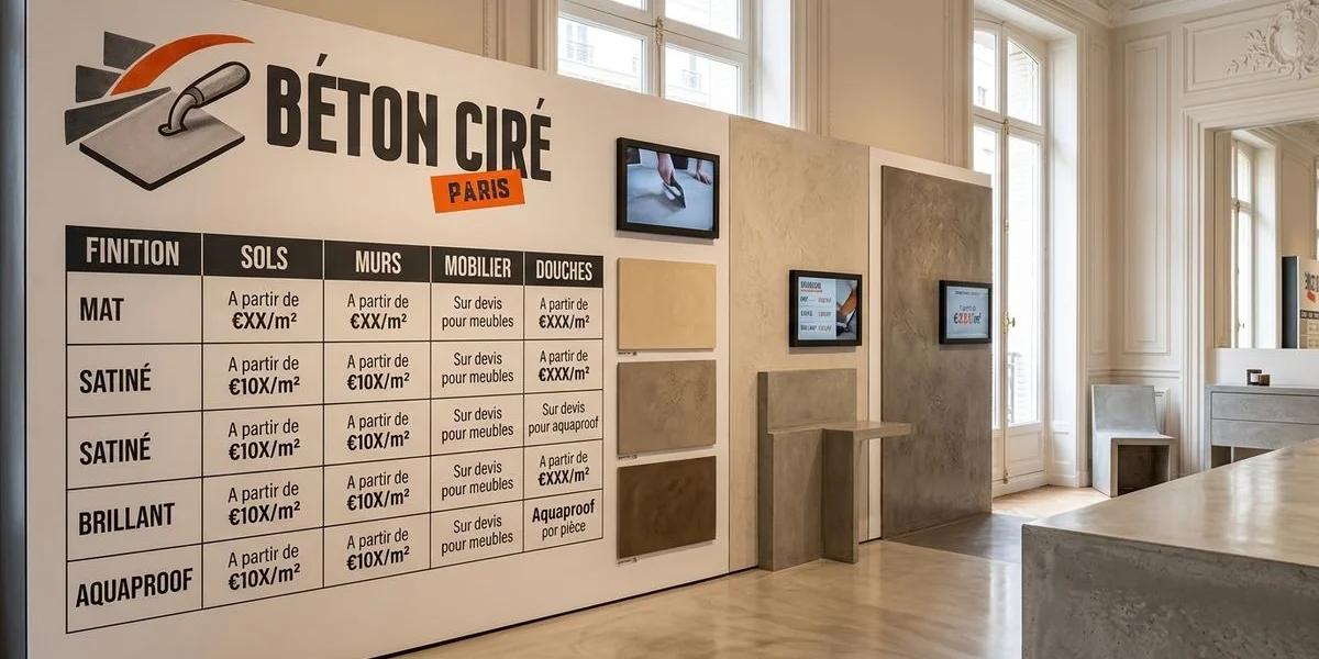 Tableau comparatif des prix du béton ciré au m² selon le type de finition à Paris