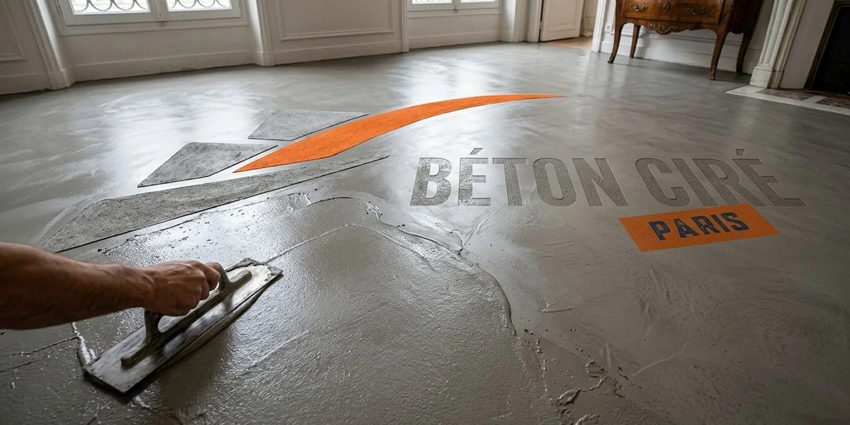 Pose de béton ciré au sol dans un appartement parisien avec finition satinée
