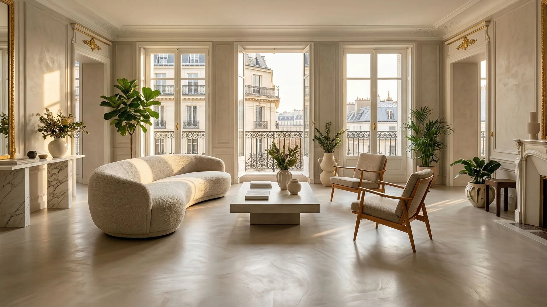 Intérieur parisien avec sol en béton ciré